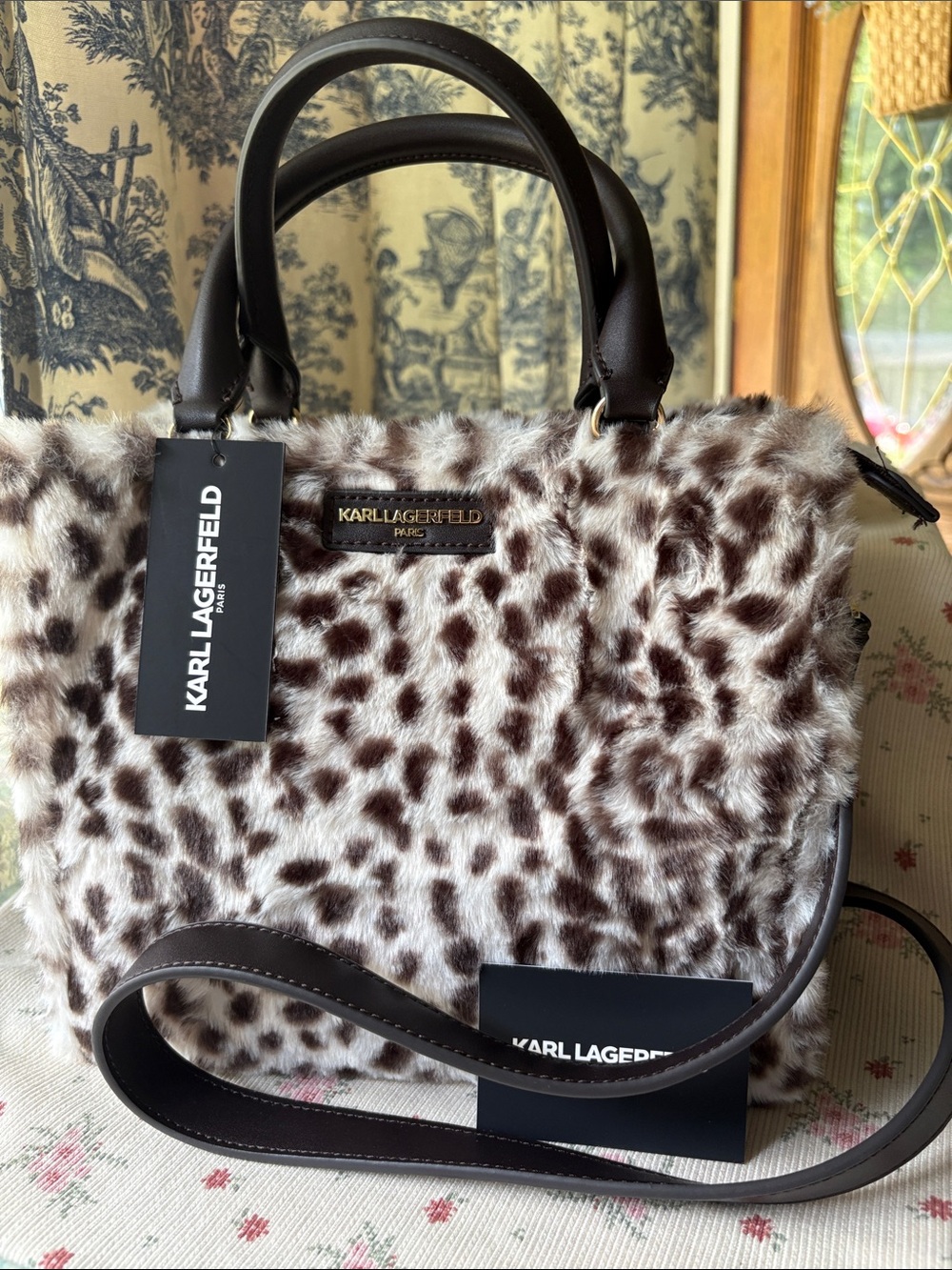 Karl Lagerfeld Faux Fur Leopard Satchel - Brown & White